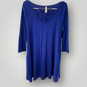Zenana Outfitters Cobalt Blue Tunic with Lattice Front